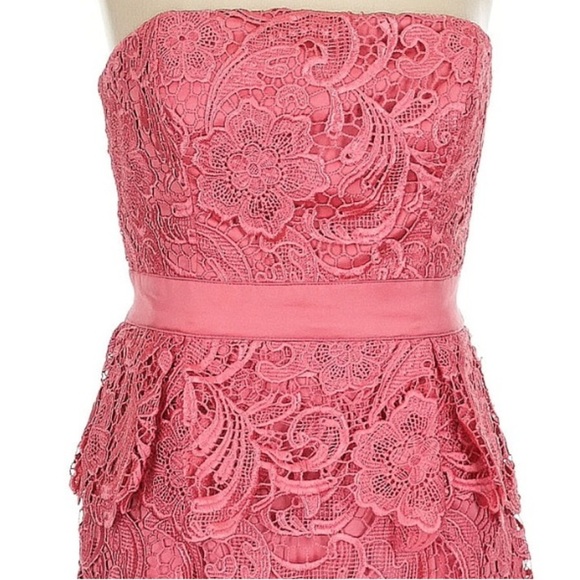 Vintage Cache Pink Strapless Lace Peplum Sheath Cocktail Dress Size 0 XXS XS - Picture 2 of 8